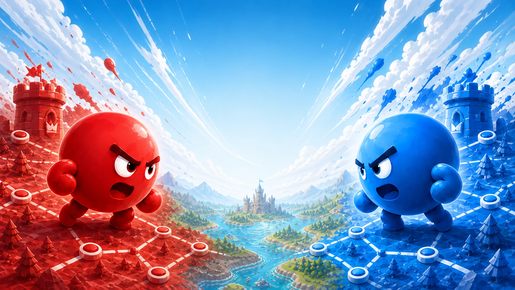 Red and Blue SWARM fighters facing across the world map