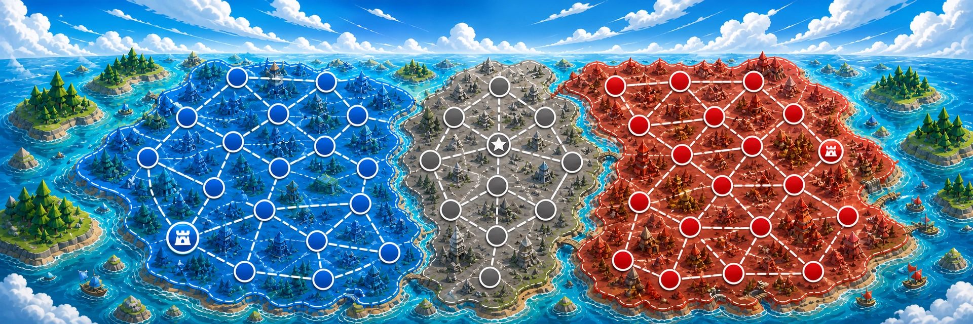 SWARM world map with Blue, neutral, and Red territories